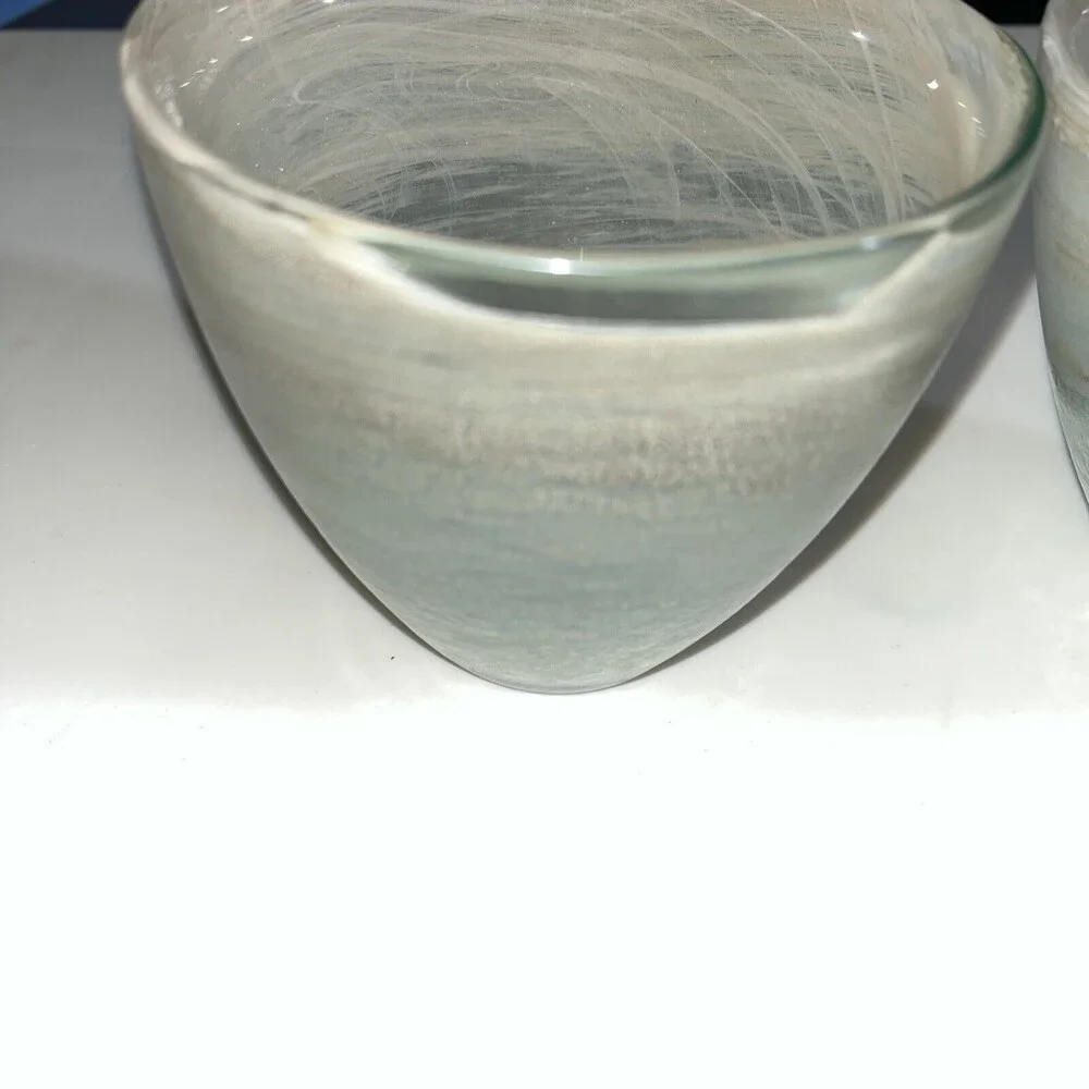 Ecoglass Recycled Glass Votive Holder White Swirls Spain Set Of 2